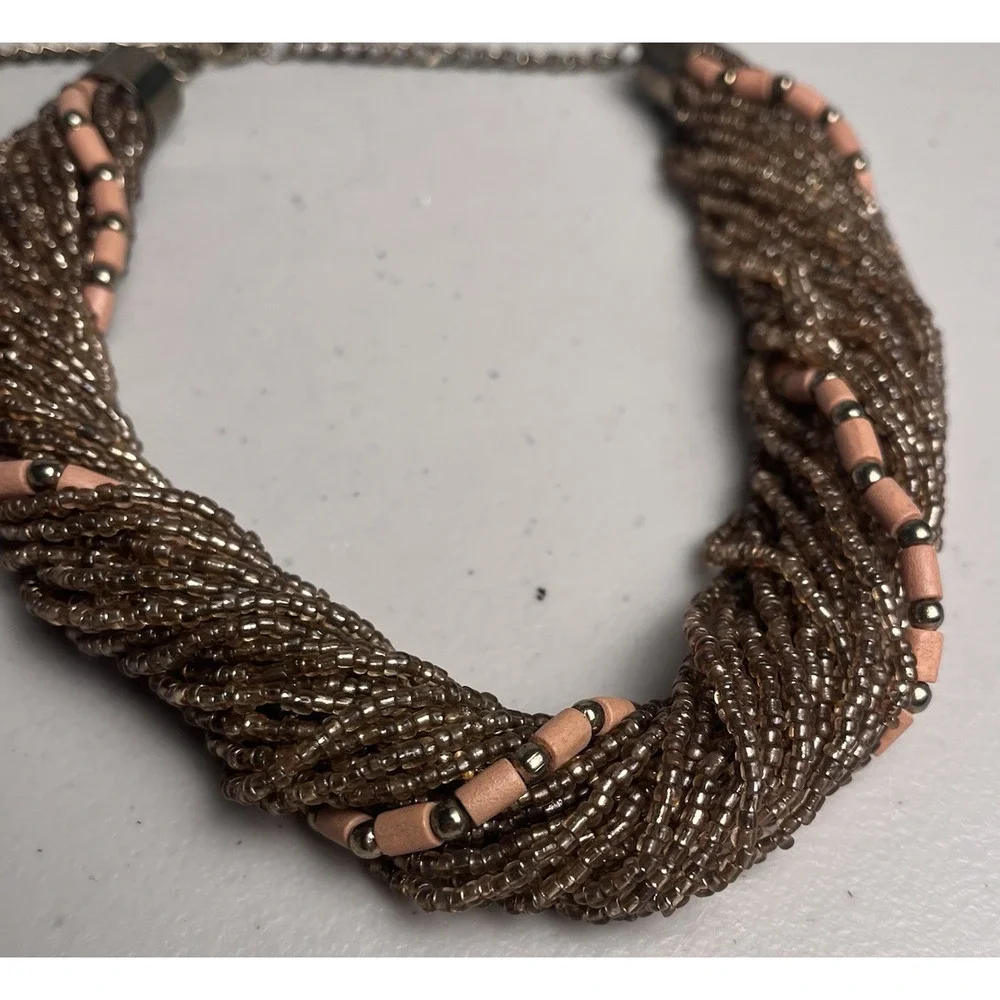 Bronze Seed Bead Torsade Necklace Twisted Multi Strand Chunky Statement 22